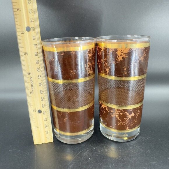 MCM Georges Briard Tortoise Gold Highball Drinking Tumbler Glasses Set 2 Vintage - Picture 3 of 12